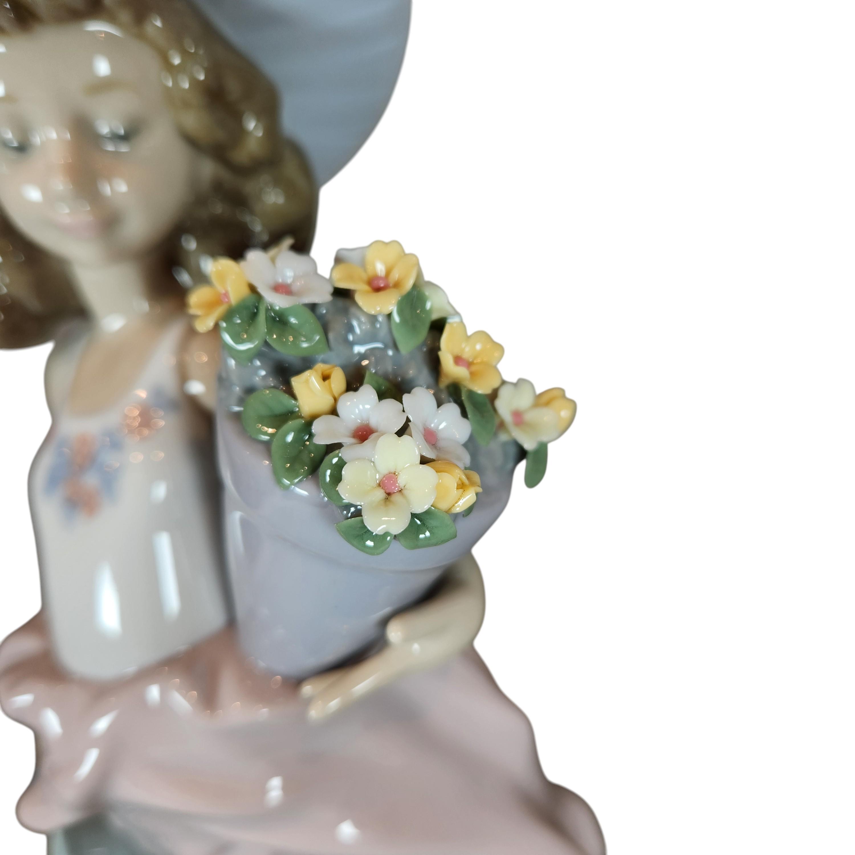 Lladro 'A Wish Come True' Figurine #7676, Porcelain Girl Flowers