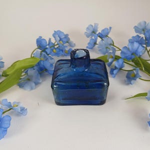 Vintage Mid Blue Ink Bottle, Rare Large Size Antique Boat Shape Inkwell, Rare Writing Ink Pot, 1900 Victorian, Collectable Glassware (B3-35)