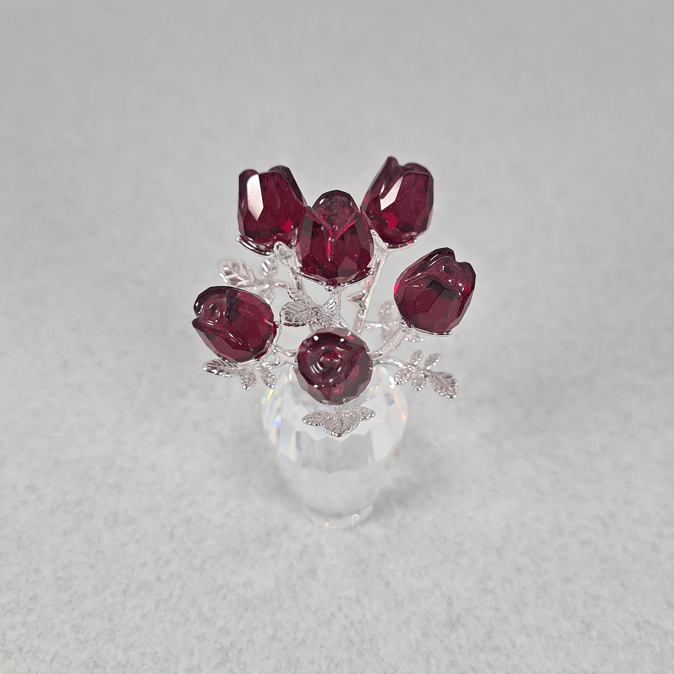 Swarovski Red Roses Ornament, Crystal Vase of Flowers 627098