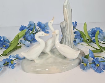 Vintage Lladro Nao Three Geese Figurine, Retired Porcelain Figure, Goose Ornament, Collectors LLadro