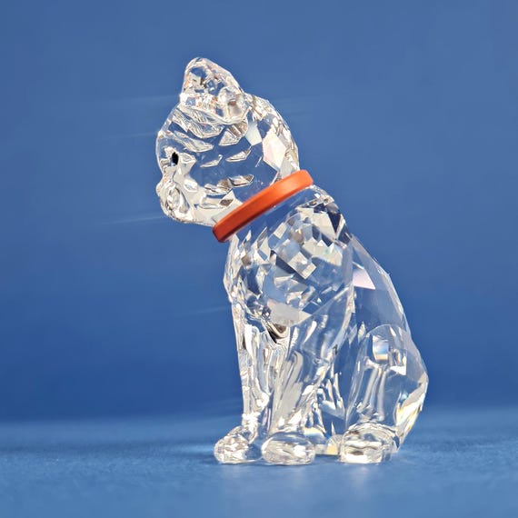 Swarovski Mother Cat Figurine, Crystal Cat With Red Collar