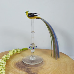 Vintage Antique Circa 1900 Murano Multi Coloured Italian Glass Bird Decorative Ornament Stem With Knops Glassware Artware ( 429)