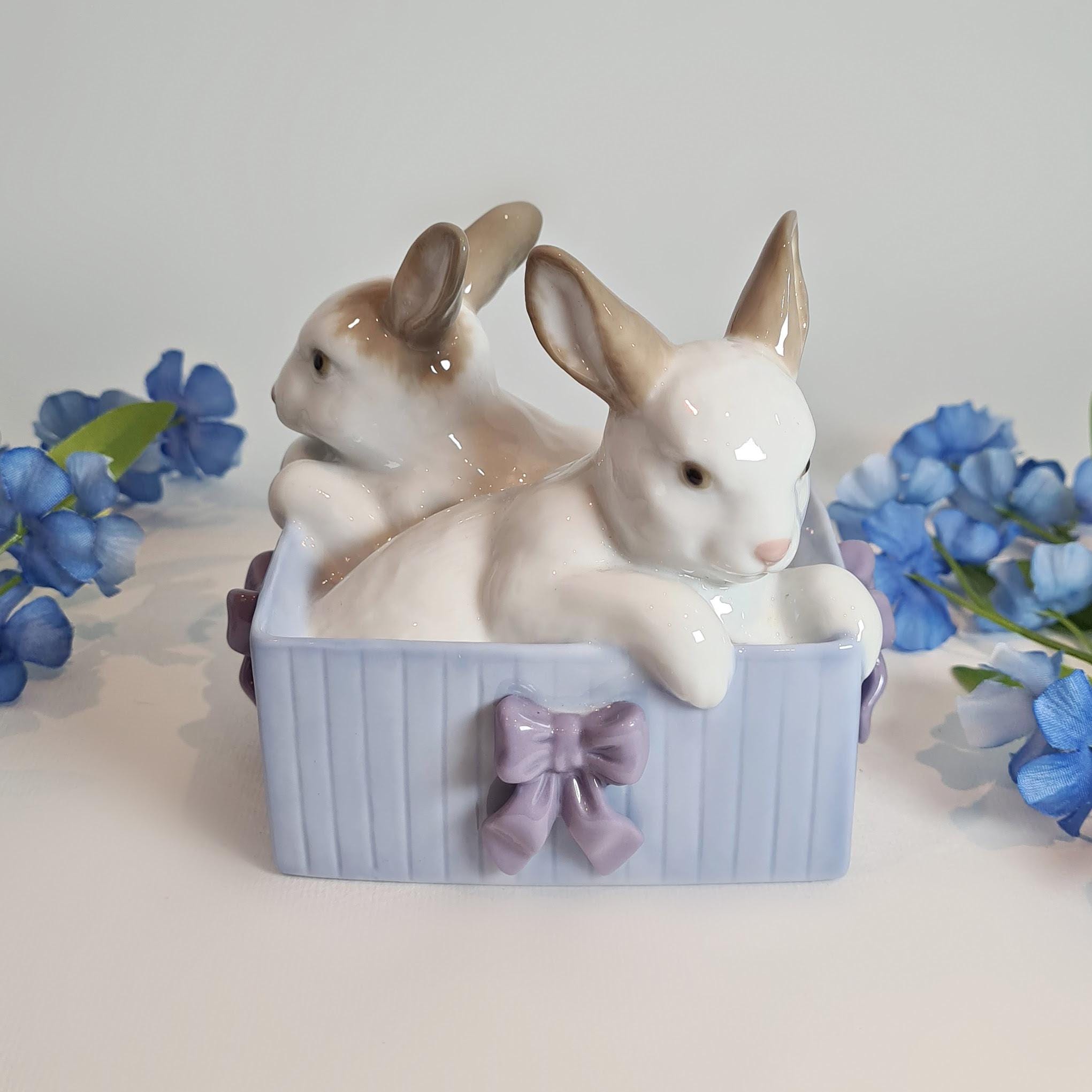Nao by Lladro Bunny Surprise Figurine, Vintage Porcelain Rabbits