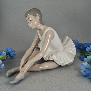 Lladro Nao &#39;Stretching Ballerina&#39; Figurine, Vintage Spanish Porcelain Ornament, Lladro Ballet Dancer, Retired Figurine