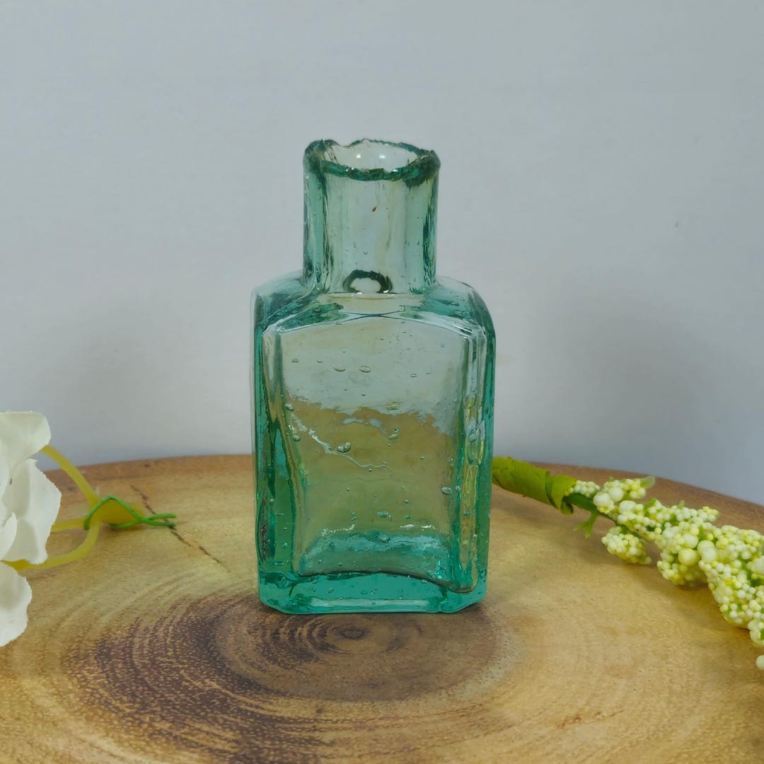 Vintage Aqua Glass Blue Ink Bottle, Antique Rectangle Inkwell, Rare ...