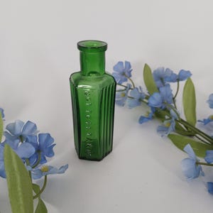 Small Green Old Poison Bottle, 1oz  Not To Be Taken, Poisonous Bottle, Six Sided, Decorative Collectible Chemist Pharmacy Vintage (421)