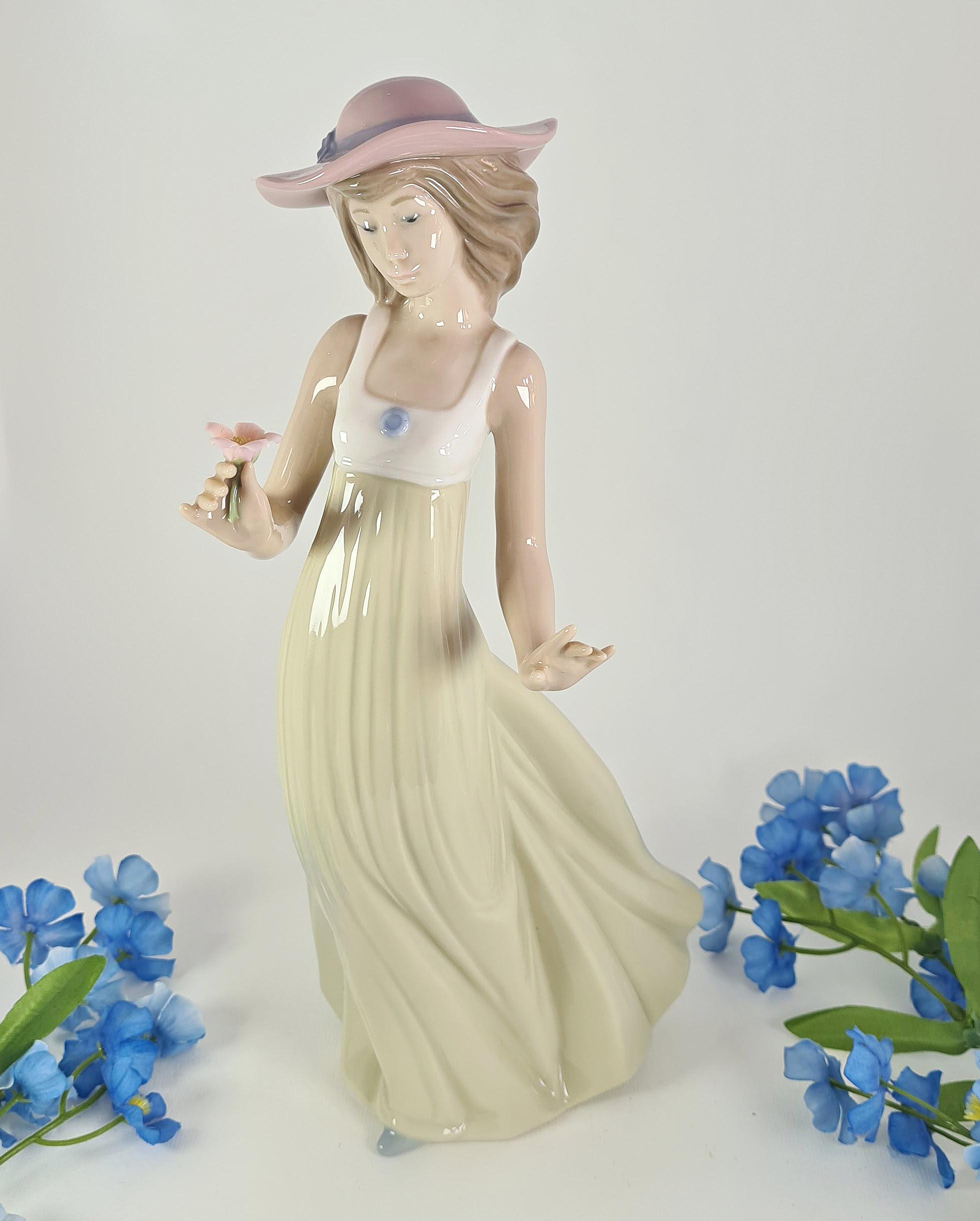 Vintage Lladro Nao Porcelain Figurine, Girl With Flower, #1158