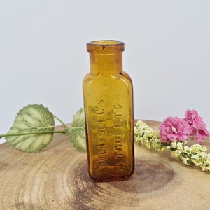 Antique Medicine Bottle, Dr Cassell&#39;s Tablets, Vintage Cure Bottle, Amber Glass, Collectible Miniatures, Victorian 1905 (54)