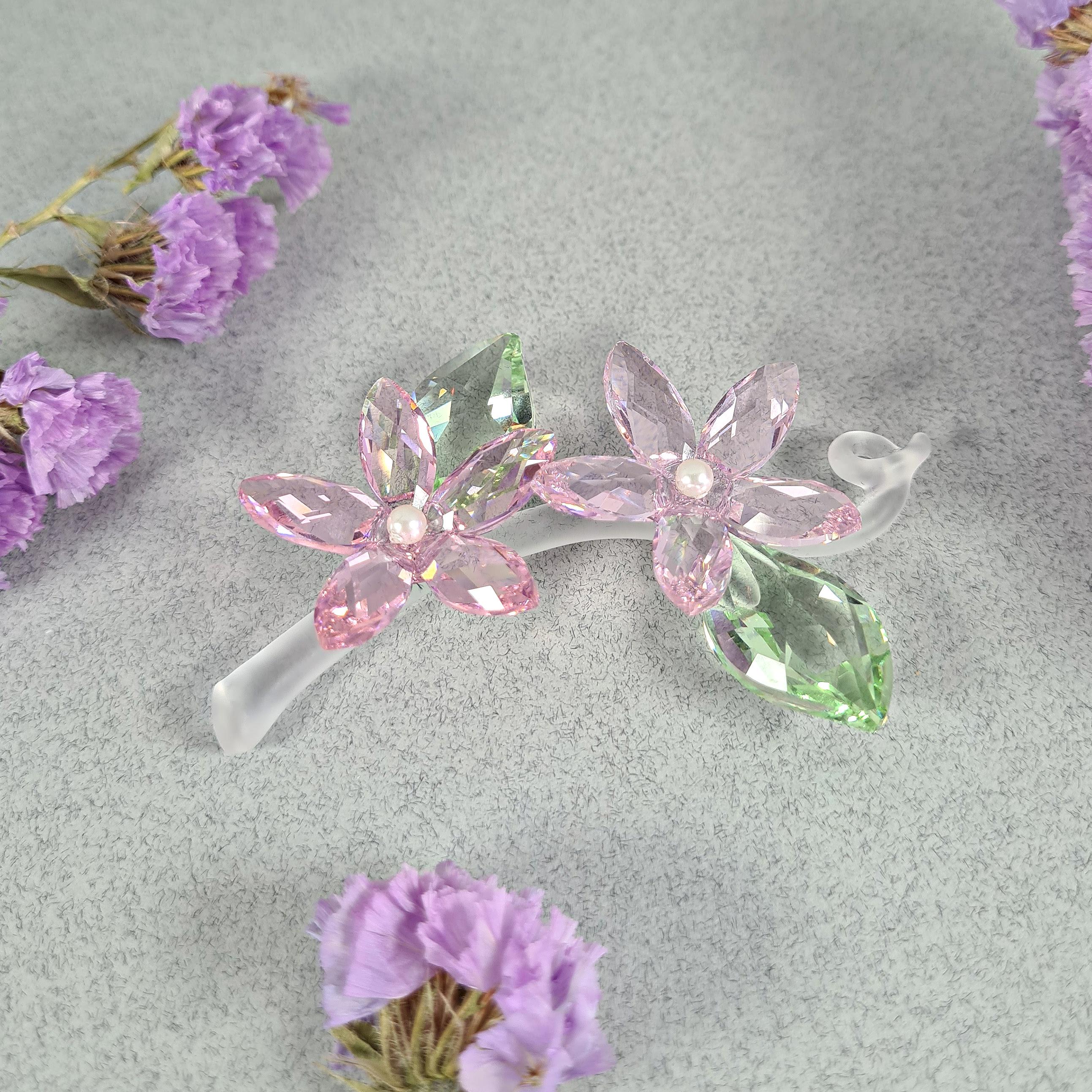 Swarovski Jasmine Double Flower Figurine, Rare Pink Crystal
