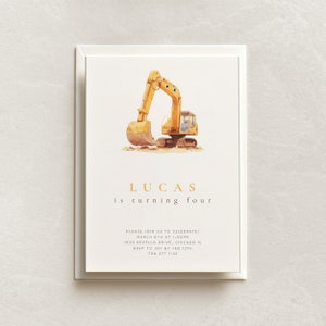 Editable Excavator Construction Birthday Invitation Tractor Excavator Construction Kids Party Theme Young Boys Invitation Canva Template