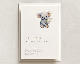 Invitación de cumpleaños de koala: temática australiana (plantilla editable)