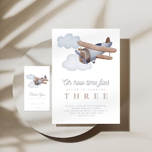 Modèle d'invitation fête d'anniversaire avion imprimable Invitation d'anniversaire garçons carte de remerciement thème aviation fête d'anniversaire avion inviter