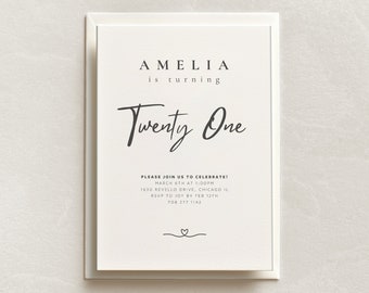 21st Birthday Invitation Template: Elegant Minimalist Party Invite (PDF)