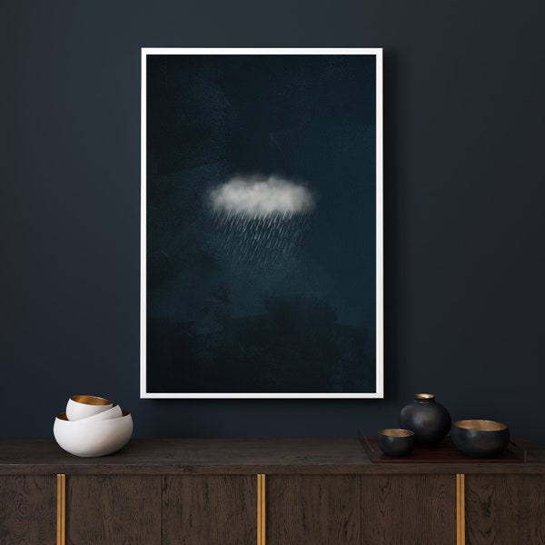 Storm Abstract Wall Art | Cloud Wall Art | Simple Decor | Sky Wall Art | Moody Wall Print | Dark Blue Wall Print | Moody Rain Cloud