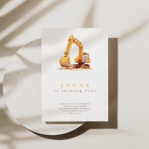 Editable Excavator Construction Birthday Invitation Template Tractor Excavator Construction Kids Party Theme Young Boys Invitation Tractor