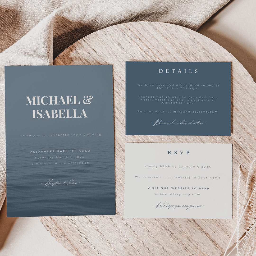 Ocean Wedding Invite Template, Invitation Details and RSVP, Beach ...