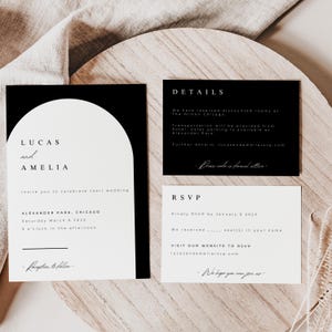 Minimalist Wedding Invitation Details and RSVP, Modern Wedding Invitation Set, Personalized Wedding Templates, Wedding Black and White Theme