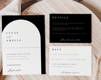 Minimalist Wedding Invitation Set: Modern Black and White Theme (Digital Download)
