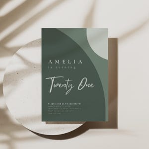 21st Birthday Invitation Template Twenty First Party Invite Green Birthday Invite Adult Party Invite Boho Invite 21st Minimalist Invite