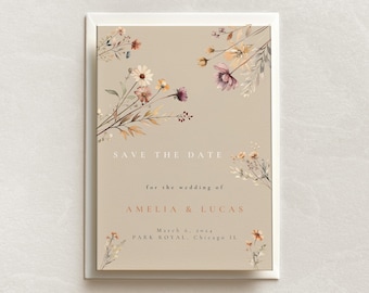 Boho Floral Save The Date Invitation Template (Canva Editable)