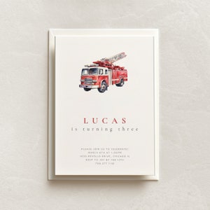 Fire Truck Birthday Invitation Template: Kids Party Theme (Digital Download)