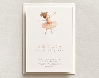 Modello di invito di compleanno per ballerina, invito per festa di balletto per bambine, invito di compleanno stampabile modificabile, download digitale