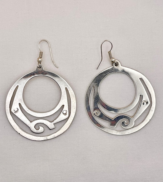 Vintage Mexican Sterling Silver Hoop Earrings TAX… - image 1