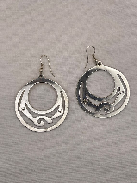 Vintage Mexican Sterling Silver Hoop Earrings TAX… - image 5