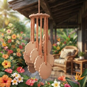 Terracotta wind chimes heart, star, sun, cat, rectangle