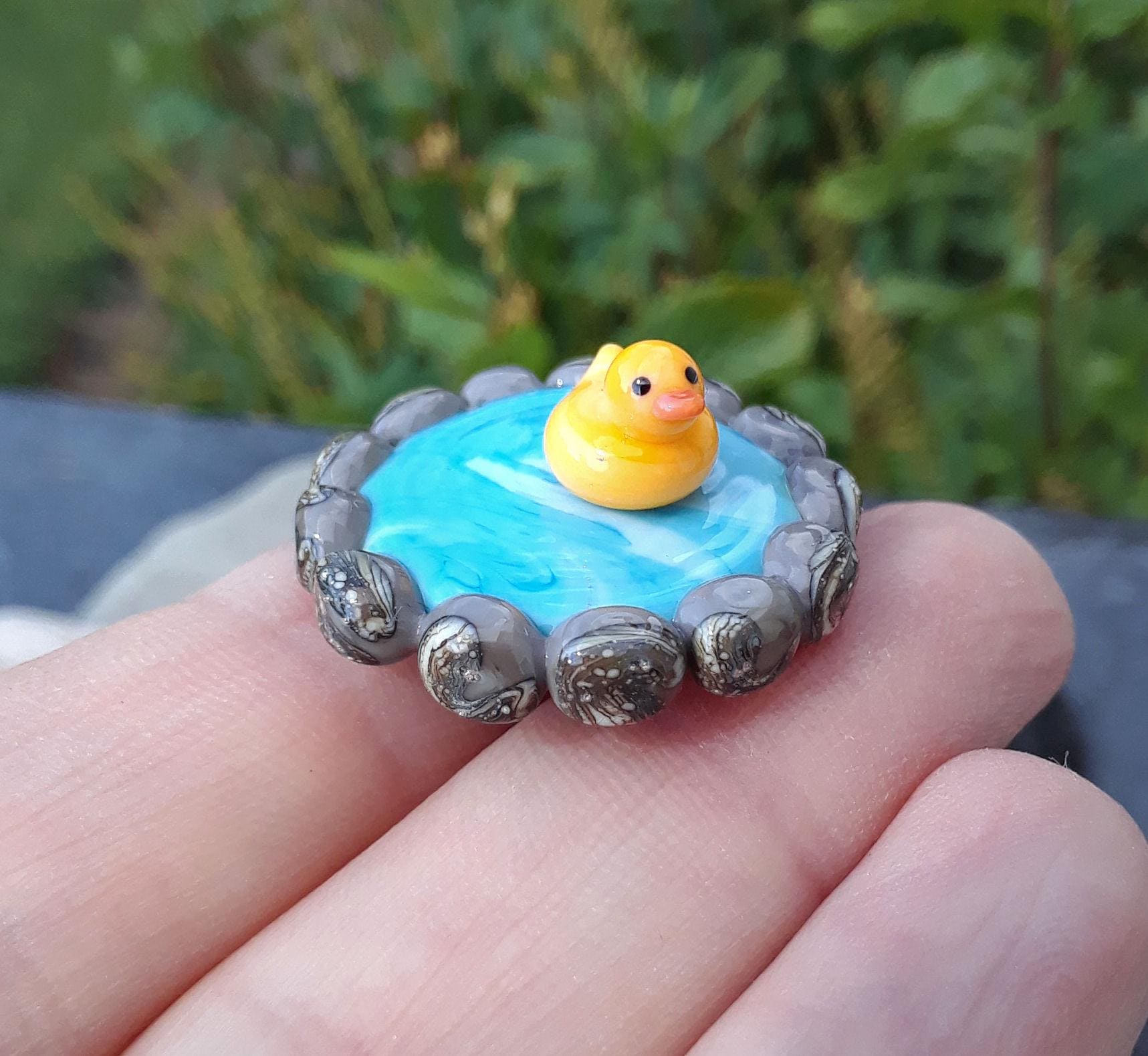 Teeny Tiny Glass Duck With Pond | Handmade Glass Duck