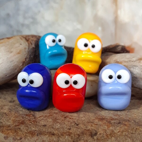 Miniature Glass Disgruntled Faces | Tiny Glass Emotions | Handmade Glass Funny Faces | Grumpy Faces | Funny Glass Collectables