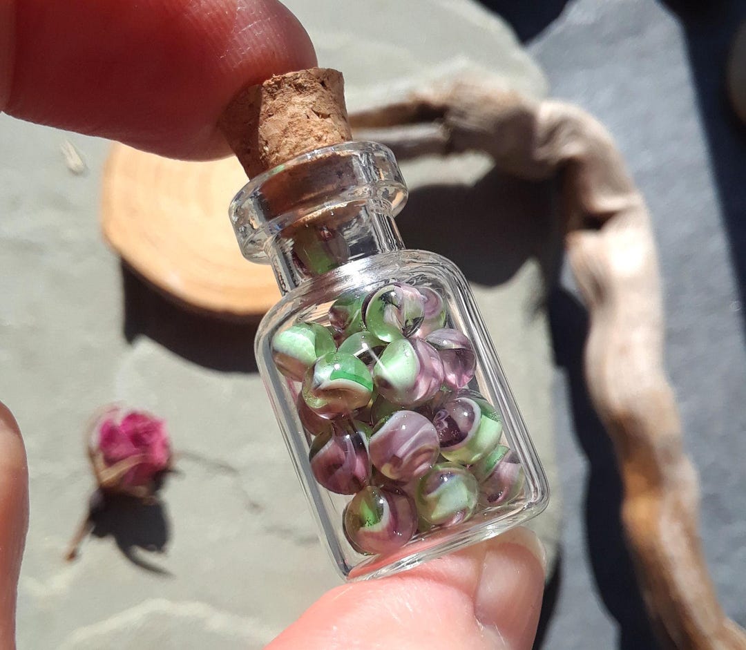 Miniature Glass Marbles - Emerald Twilight | Mini Bottle of Glass ...