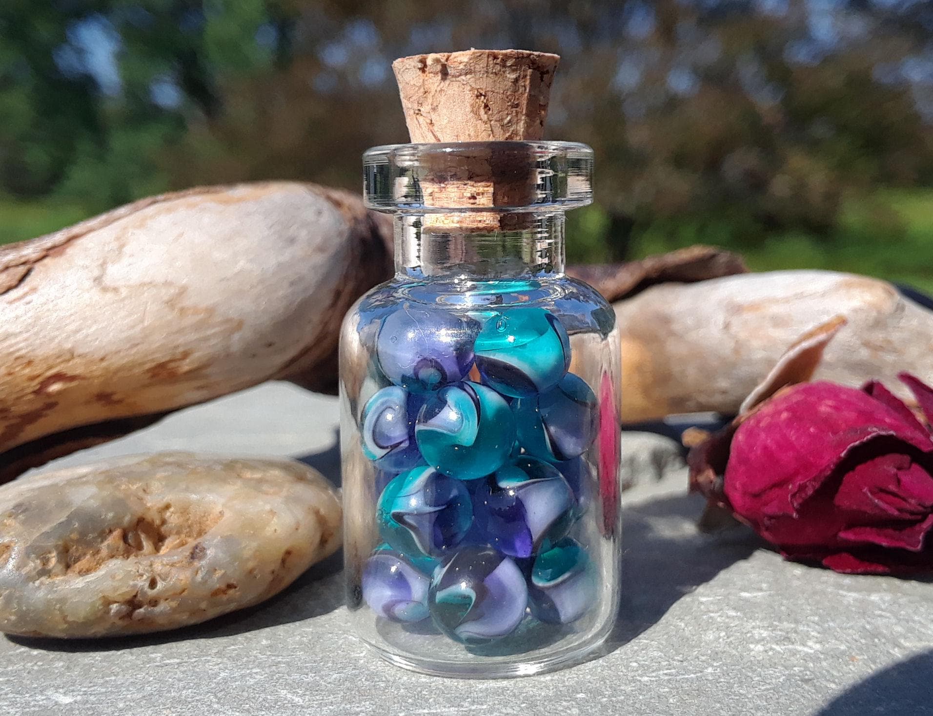 Miniature Glass Marbles - Nostalgia - Mini Bottle Included | Micro Pee Wee Marbles | Hider Marbles | Marble Hunt