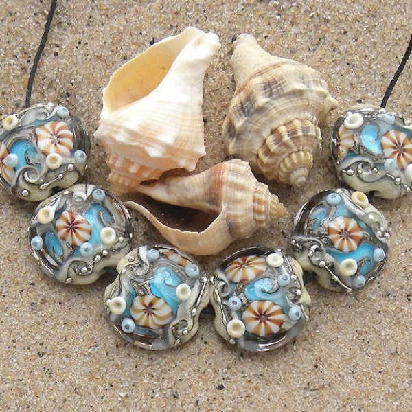 Ocean Within - 6 Handmade Sea Themed Lampwork Beads SRA