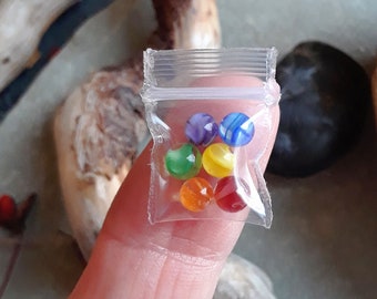 Rainbow Mini Glass Marbles | Handmade Marbles | Micro Marbles | Miniatures | Fine Art Marbles | Bright Marbles | Tiny Bag w/Tiny Marbles