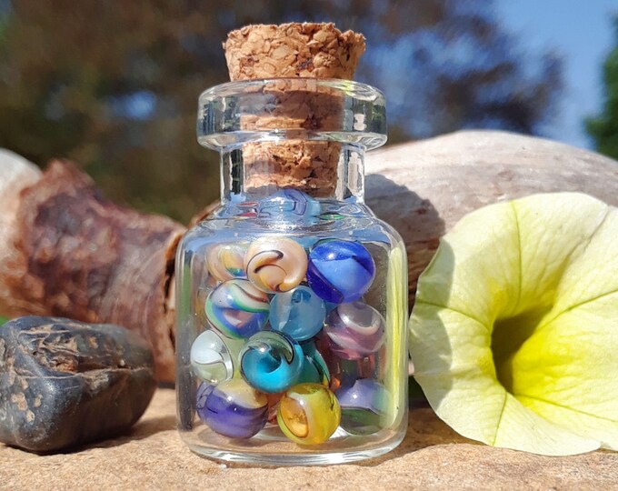 Micro Glass Curio Bottle Filled With 30 Mini Marbles 4.3 Mm Handmade ...