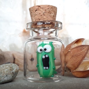 Miniature Glass Screaming Pickle in a Bottle Cute Tiny Pickle Handmade Glass Pickle Kawaii Pickle Cute Collectable Glass image 1