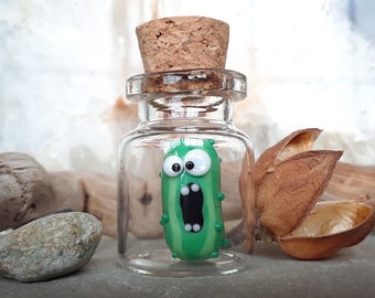 Miniature Glass Screaming Pickle in a Bottle | Cute Tiny Pickle | Handmade Glass Pickle | Kawaii Pickle | Cute Collectable Glass