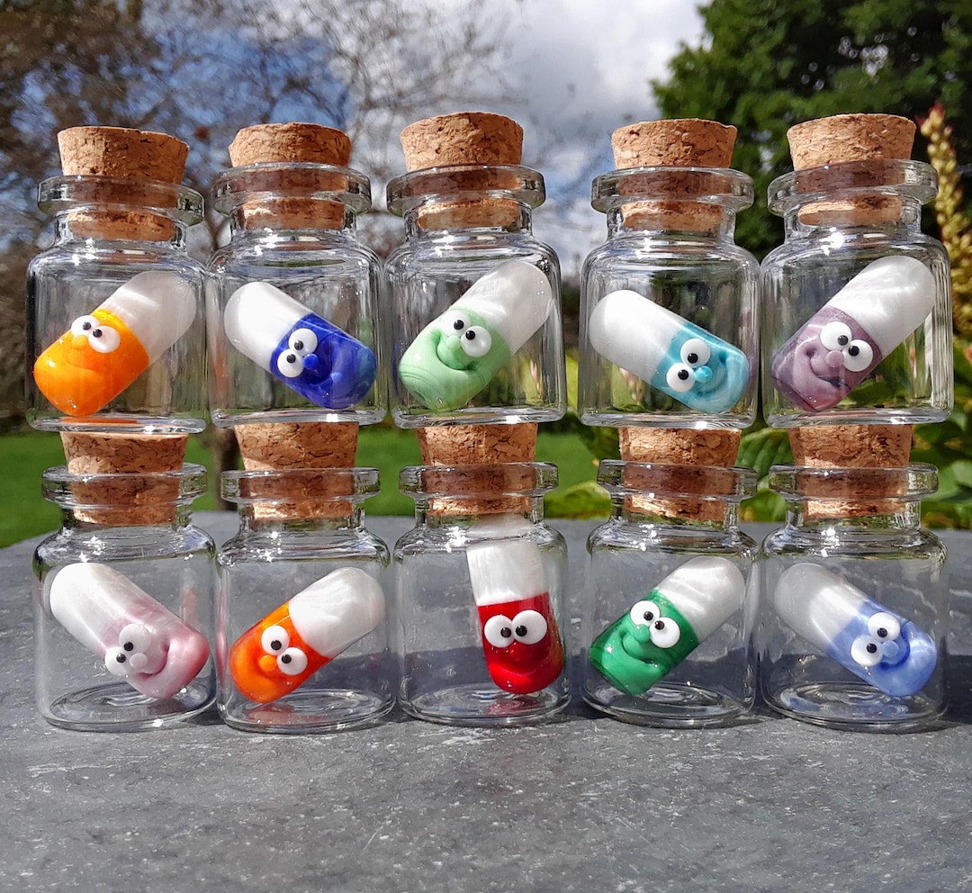 Handmade Glass Happy Pill in Bottle: Kawaii Desk Decor - Etsy