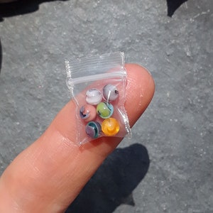 Random Grab-Bag of 6 Mini Glass Marbles ~4 mm - Handmade Marbles, Micro Marbles, Miniatures, Fine Art Marbles, Tiny Zip Bag of Marbles