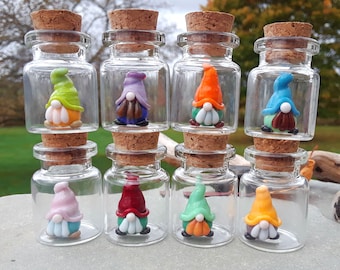 Miniature Glass Gnome in a Bottle - Choose Your Favorite | Tiny Glass Gnome | Handmade Glass Gnome | Kawaii Gnome | Gnome Collectable