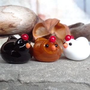 Miniature Glass Chickens Set of 3 | Tiny Glass Chickens | Handmade Glass Chickens | Mini Pet Chickens | Kawaii Chickens
