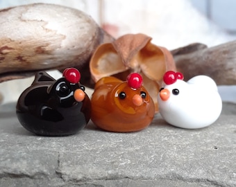 Miniature Glass Chickens Set of 3 | Tiny Glass Chickens | Handmade Glass Chickens | Mini Pet Chickens | Kawaii Chickens