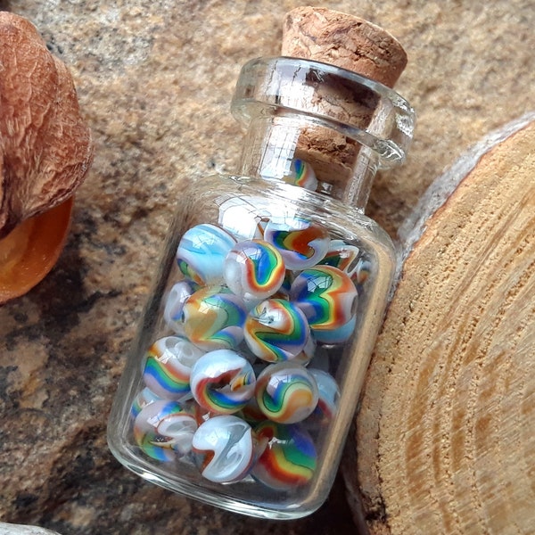 Miniature Glass Rainbow Sky Marbles | Mini Bottle of Glass Marbles | Handmade Marbles | Micro Marbles | Miniatures | Fine Art Marbles
