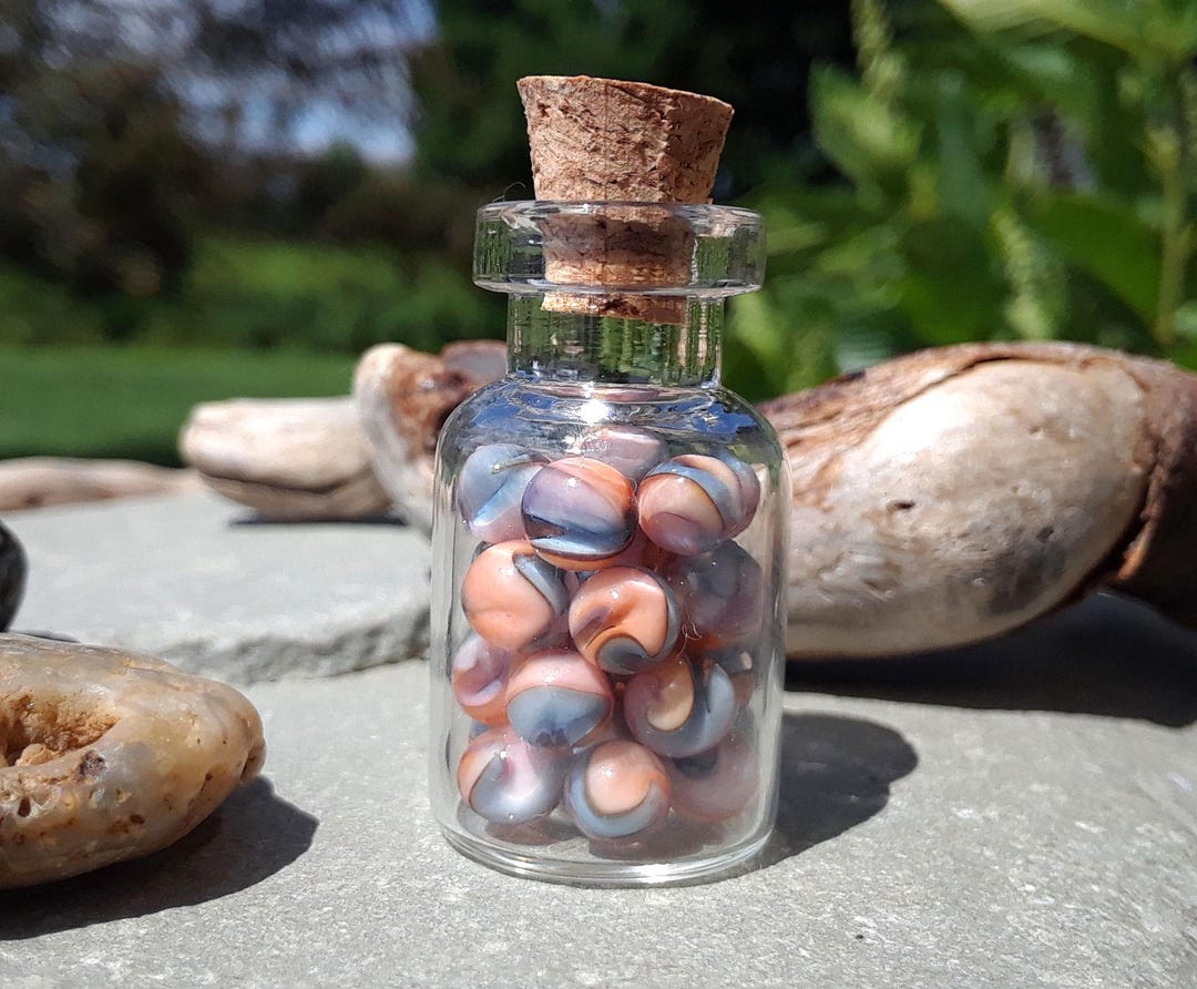Miniature Glass Marbles - Peach & Berry Swirl | Mini Bottle of Glass ...