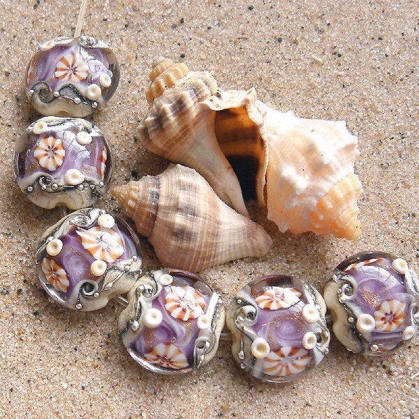 Purple Ocean Within - 6 Handmade Sea Themed Lampwork Beads SRA