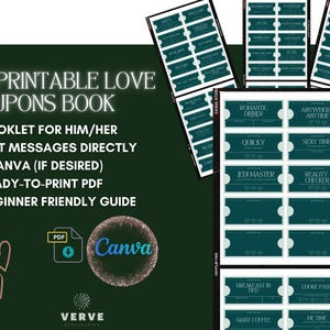 Regalo de San Valentín personalizable / Libro de 76 cupones de amor imprimibles en turquesa y verde azulado / Cupones románticos para él y ella / Aniversario / DFY