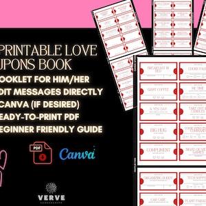 Libro de cupones de amor imprimible y editable / Regalo romántico de San Valentín para él y para ella / Cupones de aniversario personalizables / Descarga instantánea