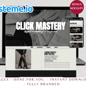 Chic Minimalism Systeme.io Mega Funnel Kit | Click Mastery | High-Converting Sales Funnel | PLR & MRR Website Template for Digital Products
