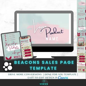 Beacons Sales Page Template: Blue Cherry Pink Theme (Canva, Digital Download)